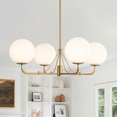4-light Dimmable Opal Glass Globe Chandelier 