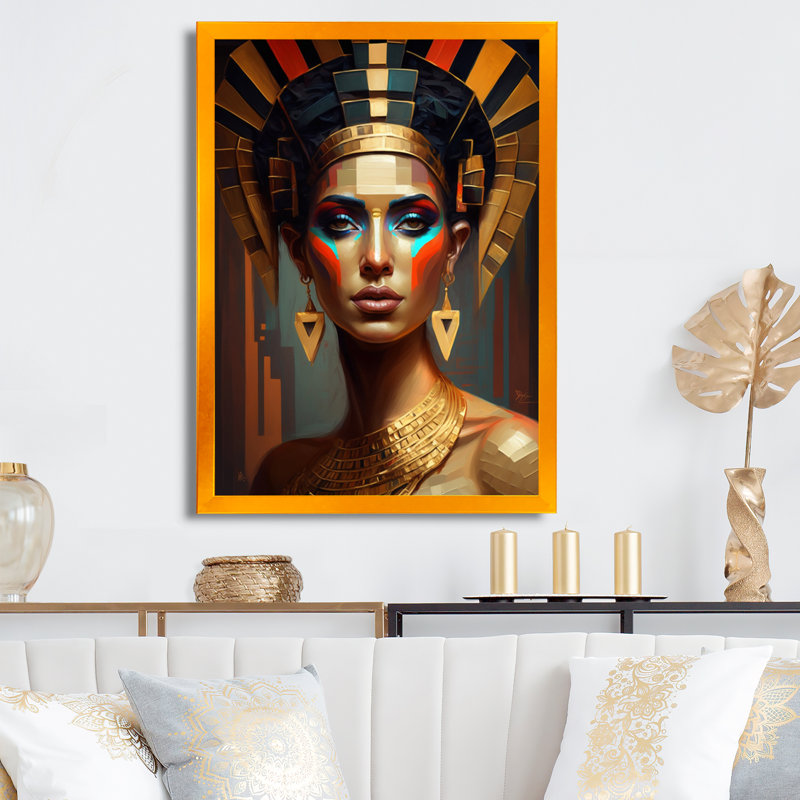 Portrait de la déesse égyptienne IV - reproduction sur toile, H 20 po x l 12 po x P 1 po, Impression dorée sur toile encadrée