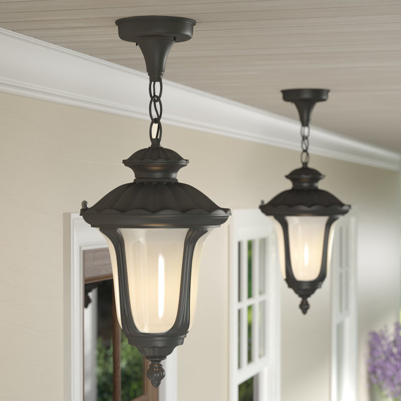 Lanterne suspendue d'extérieur à 3 ampoules Ahtzired, H 20,5 po x l 11 po x P 11 po, Bronze impérial