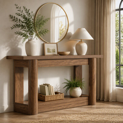 63" Console Table, 2-Tier Farmhouse Entryway Sofa Table