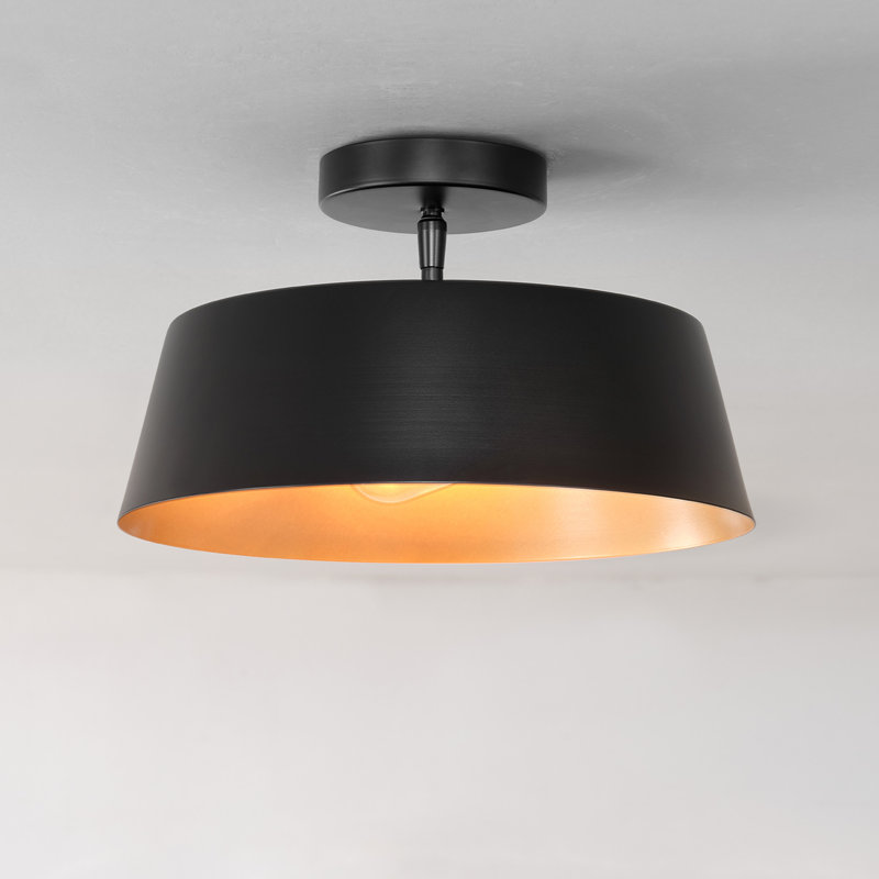 2-Light Flush Mount Ceiling Light, Matte Black, Painted Gold Interior Shade, Home Improvement, Dining Room, Kitchen
