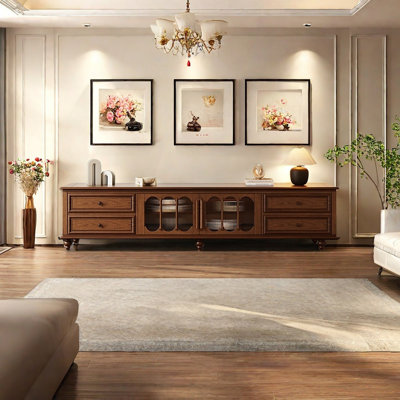 Retro Solid Wood TV Stand with Chic Design by Orxva Galaxy