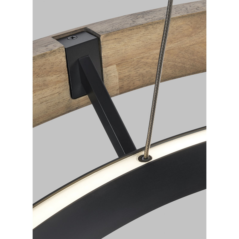 Grace 1 - Light LED Chandelier, Matte Black, 3.5" H x 35.8" W x 35.8" D, Weathered Oak