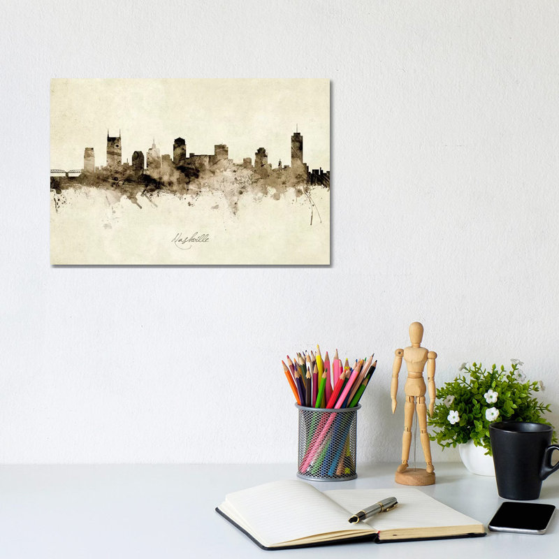 Nashville Tennessee Skyline by Michael Tompsett - 1 Piece Wrapped Canvas Painting, 20.32 cm H x 30.48 cm W