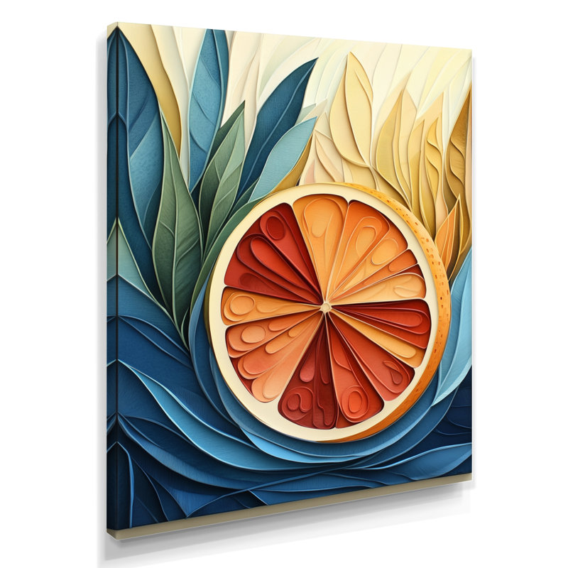 «Grapefruit Morning - Blue Kitchen», art mural sur toile botanique, H 20 po x l 12 po, Wrapped Canvas