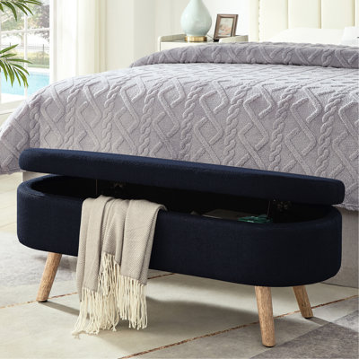 Rangement ovale de luxe luxueux, limite de 350 lb, charnière, bleu marine, utilisation à domicile dans la chambre à coucher et entrée, apparence, espace, fermeture contrôlée, structure, utilisation polyvalente, banc bleu à assemblage rapide avec