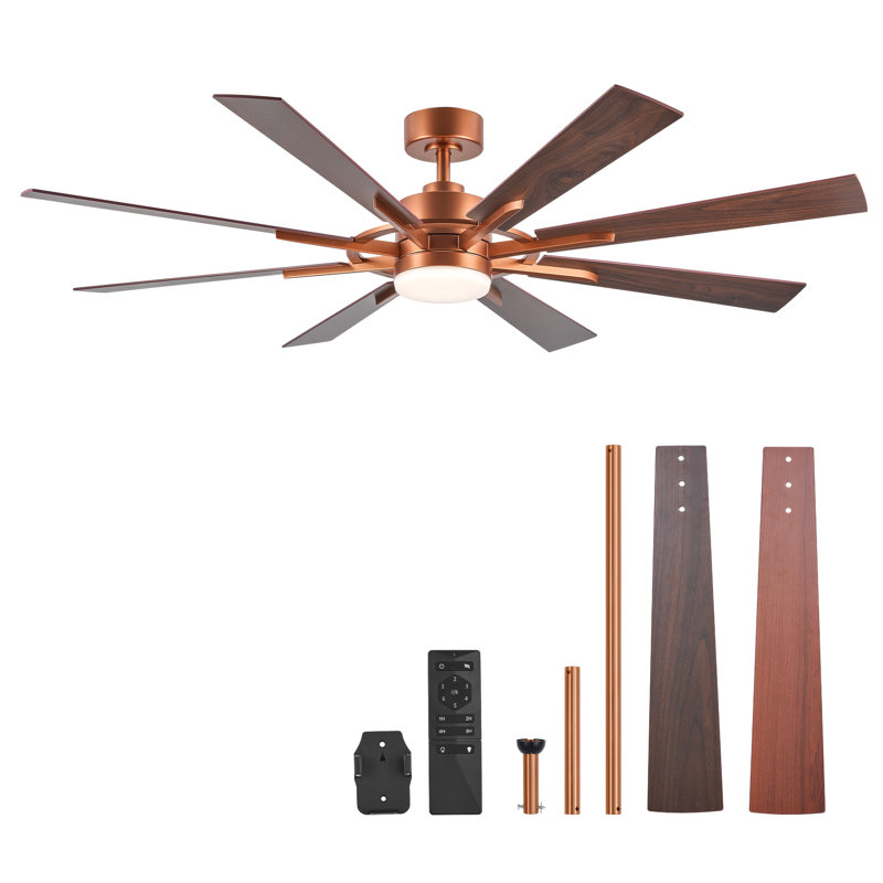 60'' 8-Blade Modern Farmhouse Large Room LED Windmill Ceiling Fan with Light and Remote