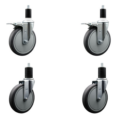 6 Inch Thermoplastic Rubber Swivel 1-3/4 Inch Expanding Stem Caster Set 2 Total Lock Brakes