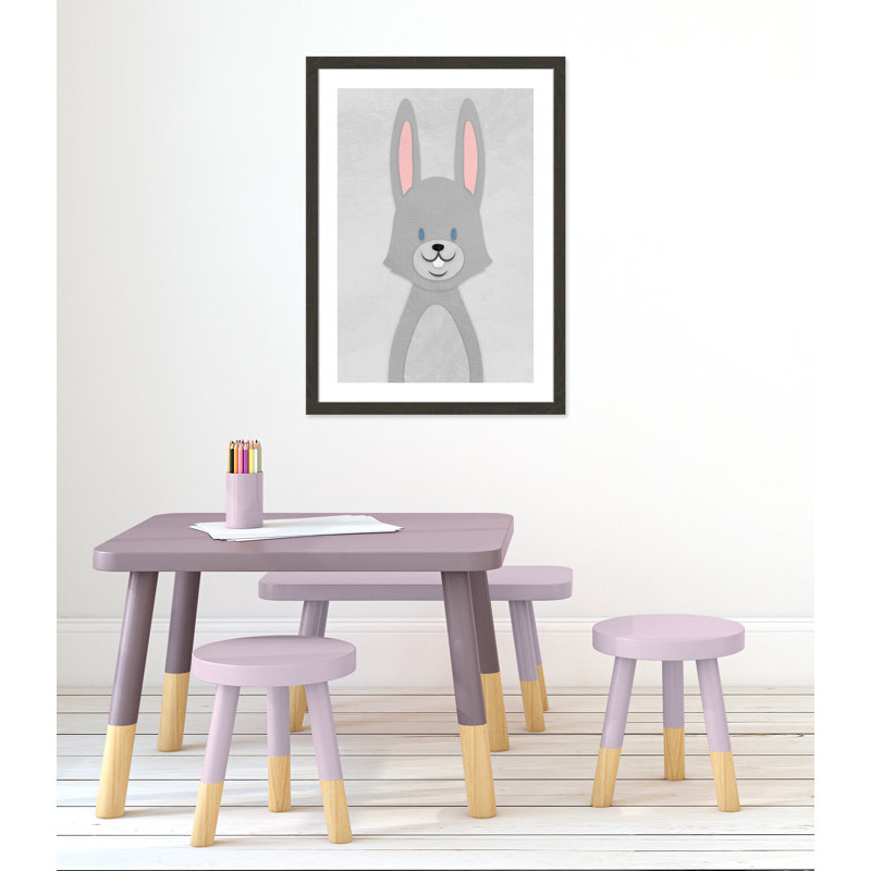 Art de lapin joyeux, H 34,5 po x l 24,5 po x P 0,6 po, Encadré plat à grain de bois noir