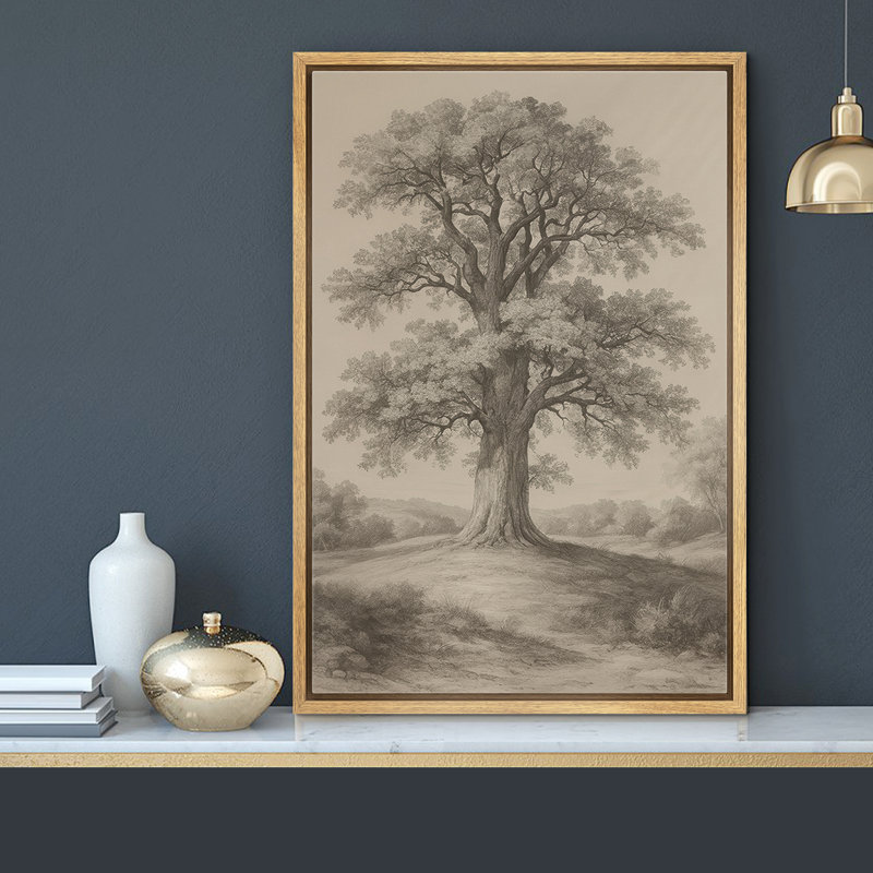 Chêne rétro sépia, paysage, impression sur toile encadrée, H 36 po x l 24 po x P 1,5 po, Cadre naturel