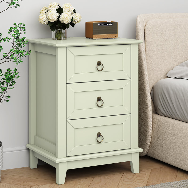 Modern 3-Drawer Wooden Nightstand, Light Green
