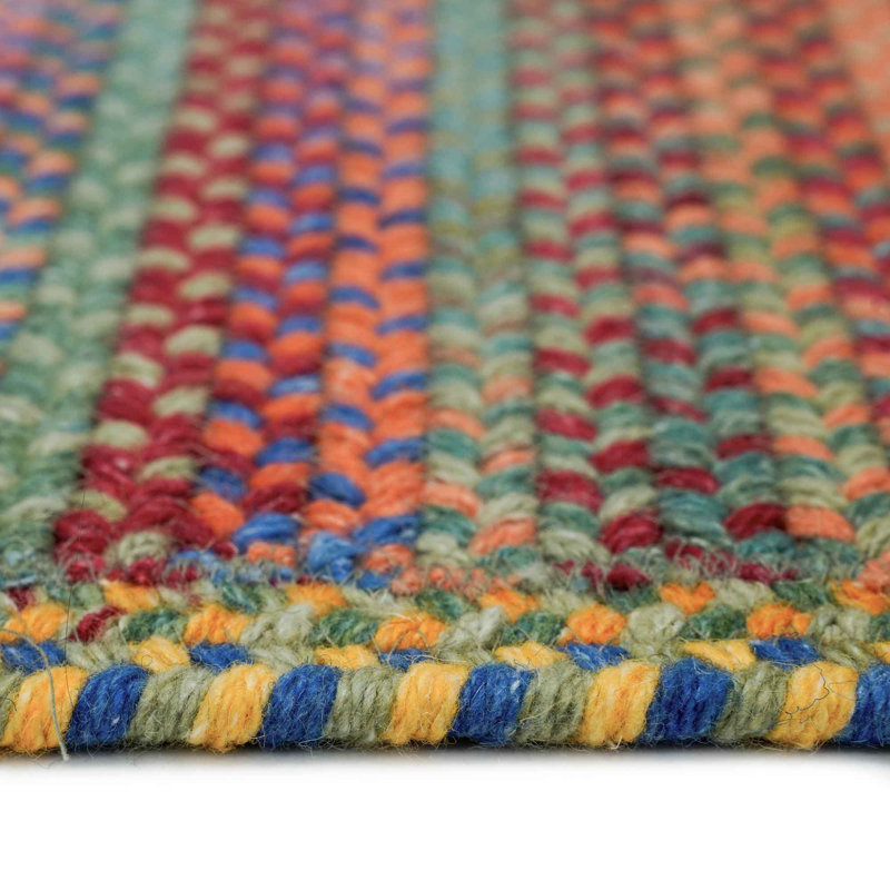 Tapis rose / bleu en laine tressée Phoebe, Entretissé carré 7 pi 6 po