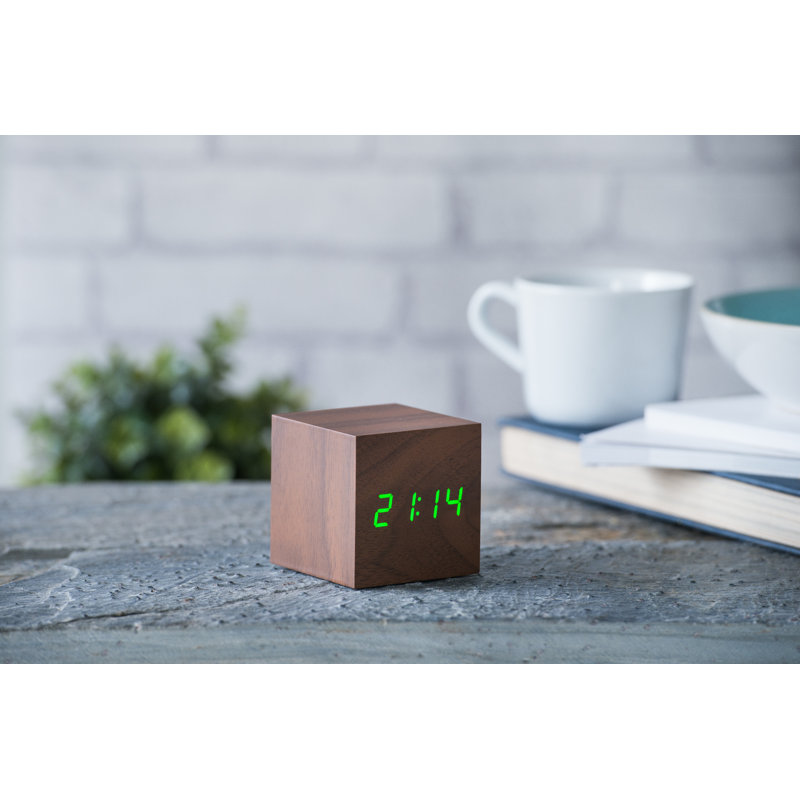 Digital Manufactured Wood Electric Alarm Tabletop Clock, Walnut/Green