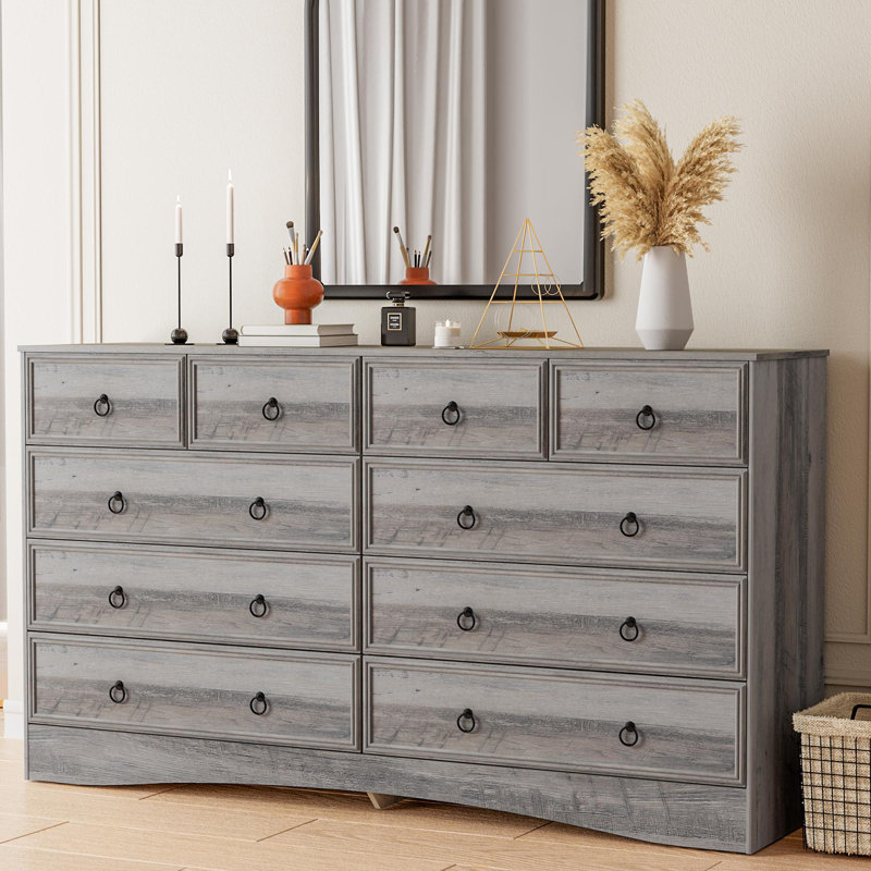Commode 10 tiroirs pour chambre à coucher, meuble télé, rangement et rangement, gris poussiéreux, Gris
