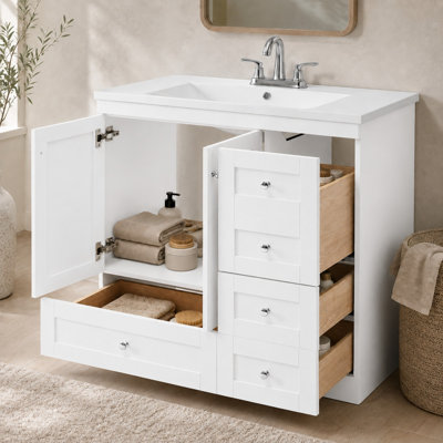 Meuble-lavabo autoportant de 91 cm (36 po) avec lavabo et 4 tiroirs à fermeture en douceur