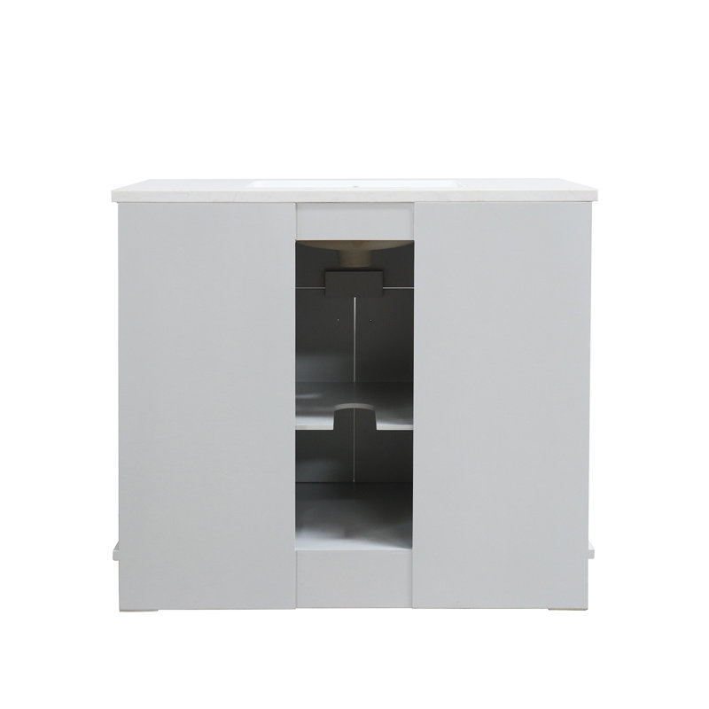 Meuble-lavabo simple 39 po avec plateau en quartz d'ingénierie Astred, Gris français, Noir mat