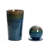 Glazed Blue and Brown Duo-Tone Sphere on Round Pillar Bubbler 30-Inch Tall Ceramic Fountain