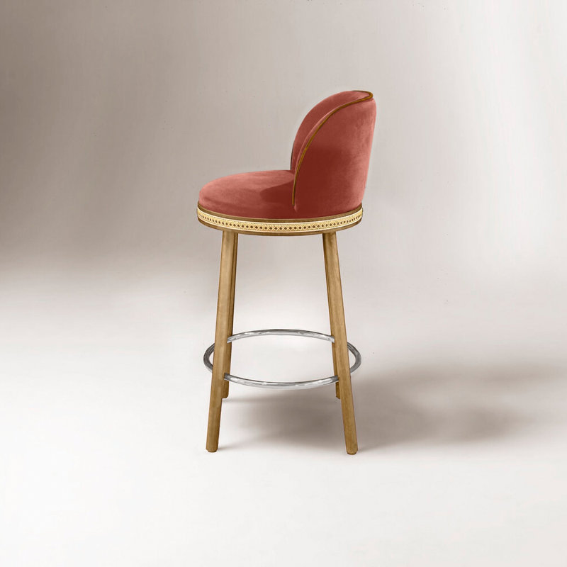 Tabouret de bar et de comptoir Alma, Nickel satiné, Pêche, Tabouret de comptoir (siège d'une hauteur de 27 p