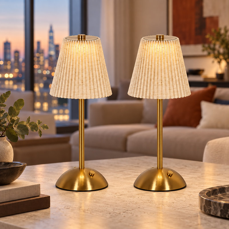 Lampe de table de style transitionnel à intensité variable, 1 lumière, avec tissu texturé et forme conique, idéale pour les chambres de location de vacances haut de gamme (lot de 2).