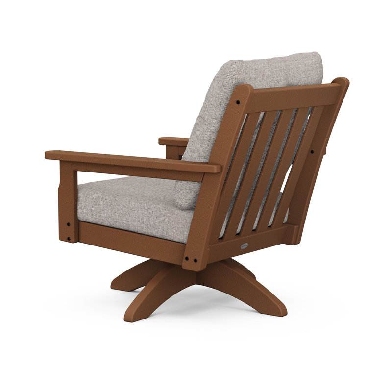 Lakeside Vineyard Deep Seating Swivel Chair, Weathered Tweed, Teak