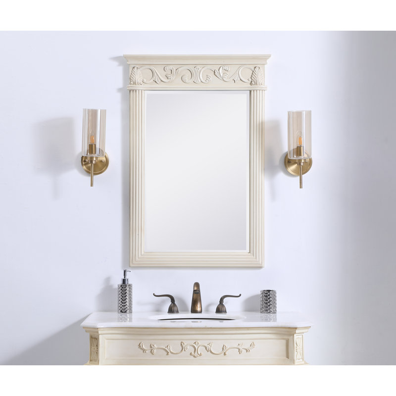 Aurillac Traditional Beveled Bathroom/Vanity Mirror, 30" H x 21" W, Antique White
