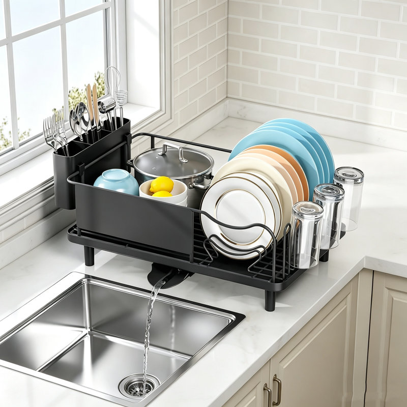 16 X 51 X 32 cm Stainless Steel Dish Drainer Rack, Black