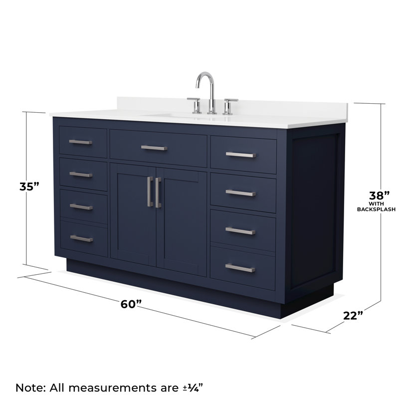 Beckett TK 60'' Single Bathroom Vanity with Quartz Top, 8" Center, Brushed Nickel, Blue