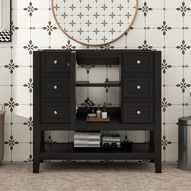 Meuble-lavabo 36 po sans lavabo, avec porte simple et 3 tiroirs, Noir