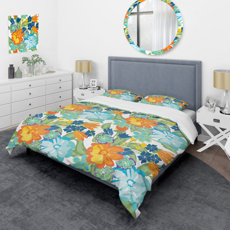 Multicolore fleurs abstraites - ensemble de housse de couette floral - microfibre de polyester