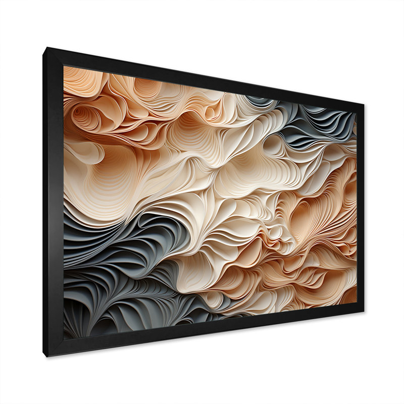«Beige and Orange Custards Collage I», art mural abstrait, L 20 po x H 12 po, Cadre simple noir