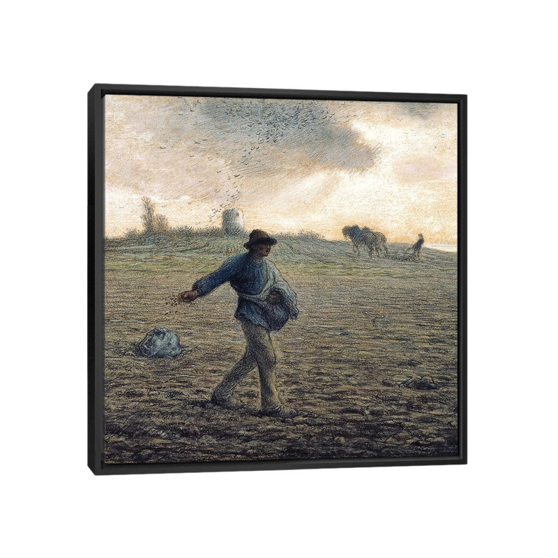 « the sower », reproduction sur toile, H 18 po x l 18 po x P 1,5 po, Toile avec cadre flottant noir, Pas de tapis