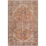 Mags Machine Washable Oriental Brick Red/Orange Area Rug