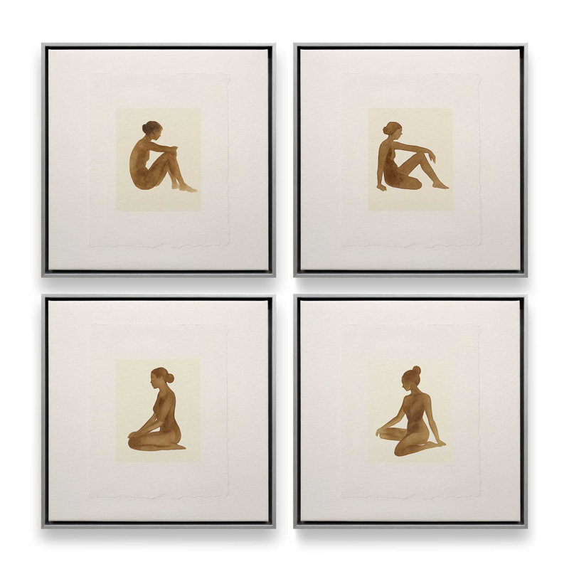Ensemble de 4 reproductions, 16 po x 16 po, Cadre flottant en chrome poli