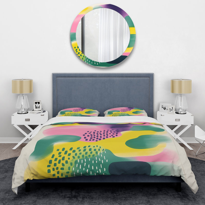 Ensemble de housse de couette abstrait jaune et vert - Collages abstraits, Housse de couette pour très grand lit et 2 très