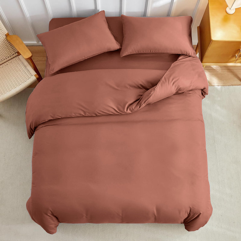 Super Soft Microfibre Reversible Plain Duvet Cover Set, Single Duvet Cover Set + 2 Pillowcases, Peach