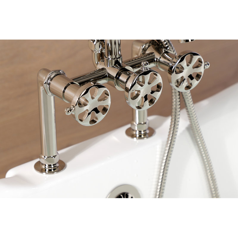 Kingston Brass Belknap Three-Handle 2-Hole Deck Mount Clawfoot Tub Faucet with Hand Shower, Gray