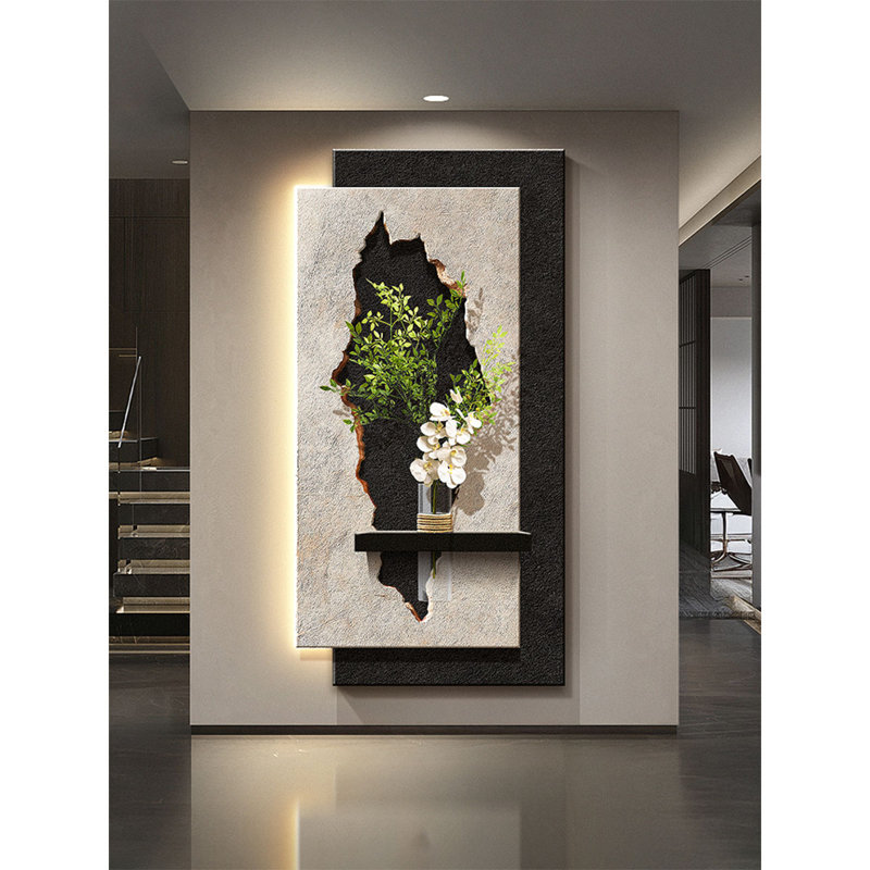 Hall d'entrée noir et blanc à motif abstrait en grès, H 47,24 po x l 23,62 po x P 1,18 po