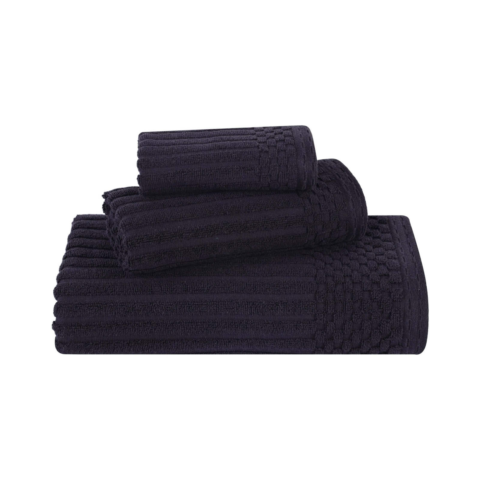 8-Piece Checkered Border Cotton Towel Set, Teal, 3 Piece Towel set (1-bath, 1-hand, 1-face)