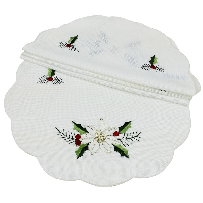 Samuelson Polyester Embroidered Round Doily, 12" L x 12" W