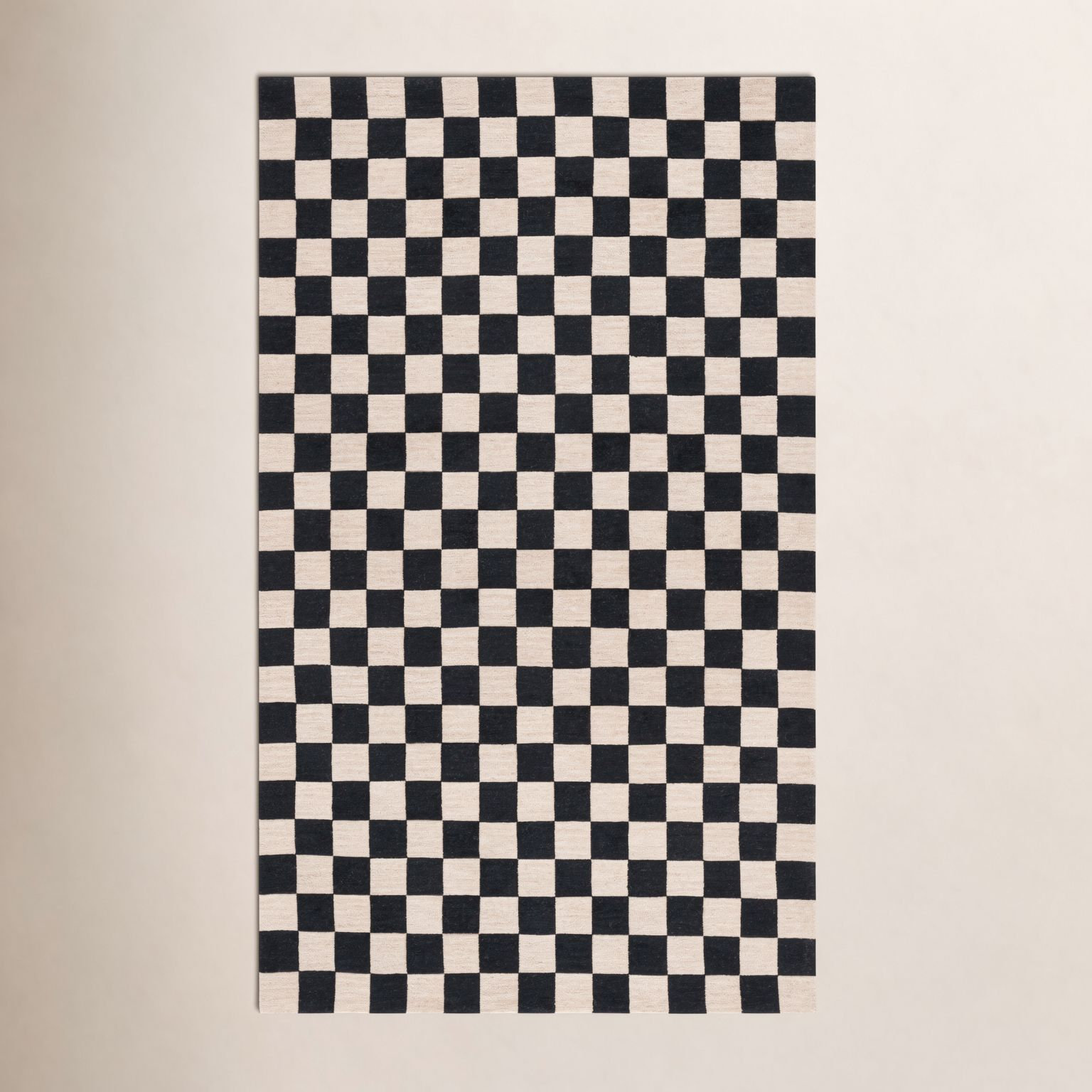 Freesia Black Beige Hand-Tufted Checkered Rug, Rectangle 5' x 8'