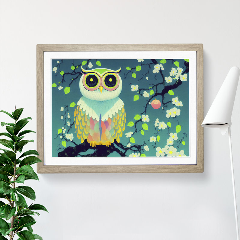 An Illuminating Owl - Single Picture Frame Print, 25cm H x 34cm W x 2cm D, Oak Framed