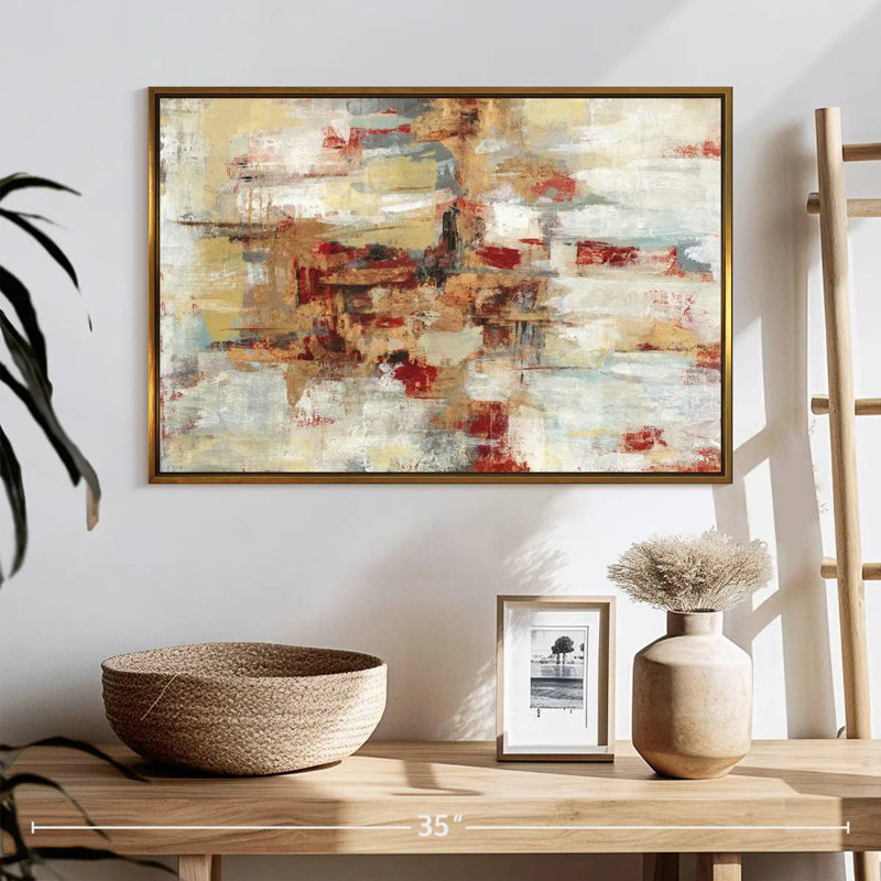 Old Bridge Reminiscence - rouge, Cadre flottant doré, 25 po x 17 po