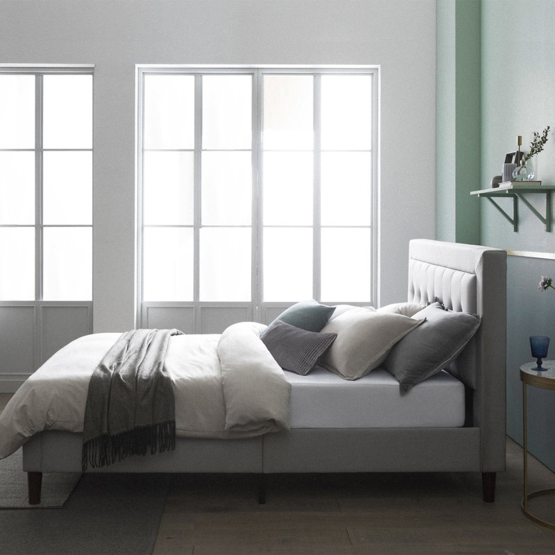 Zinus Select Tufted Upholstered Low Profile Platform Bed, Queen, Grey Sand