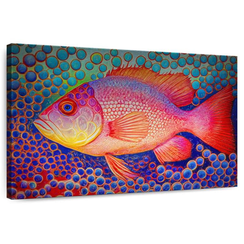 Brampt Red Snapper Fish And Abstract Bubbles, 16" H x 24" W