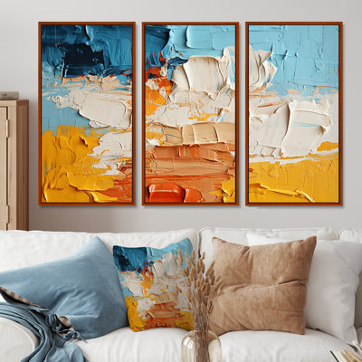«Southern Sens sensibilité», bleu, jaune, orange, ensemble d'art mural abstrait