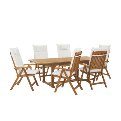 Boothe 6 - Person Acacia Wood Patio Dining Set with Rectangular Table , Cushions Included