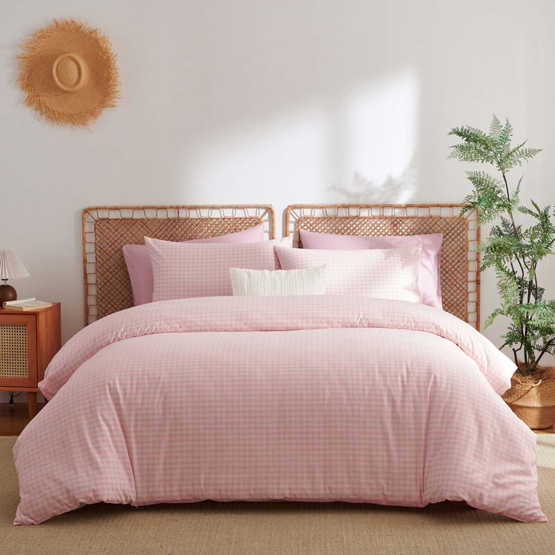 Nayoroom 3 Pieces Gingham Duvet Cover 100% Washed Cotton Plaid Checkered Duvet Cover Set Modern Grid Bedding Set With Zipper Closure Corner Ties