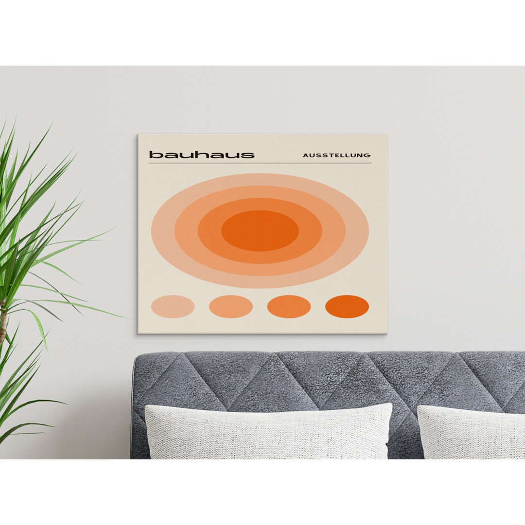 Bauhaus Style Orange Circles Canvas Print, Mid Century Modern Abstract Wall Art Decor, Geometric Retro Exhibition Poster