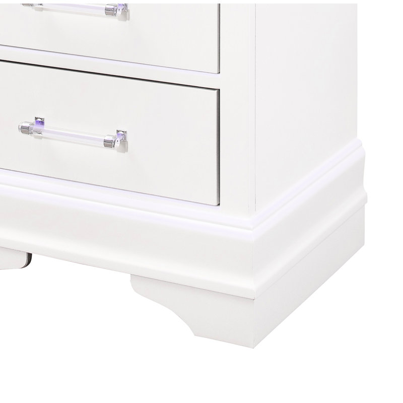 Table de chevet spacieuse à 2 tiroirs avec DEL - bois massif blanc + fabrication stable