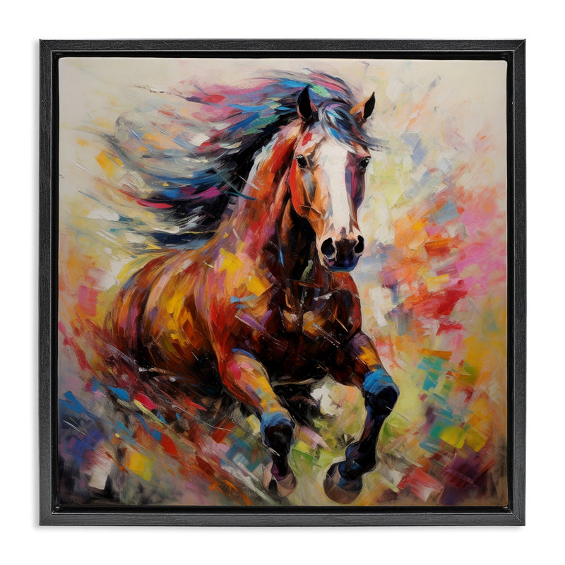Cheval vif au galop, Cadre flottant noir de jais, H 25 po x l 25 po